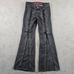 Mudd Yo Vintage Y2K Lace Up Flare Jeans Gray Dark Wash Grommet Low Rise Size 3